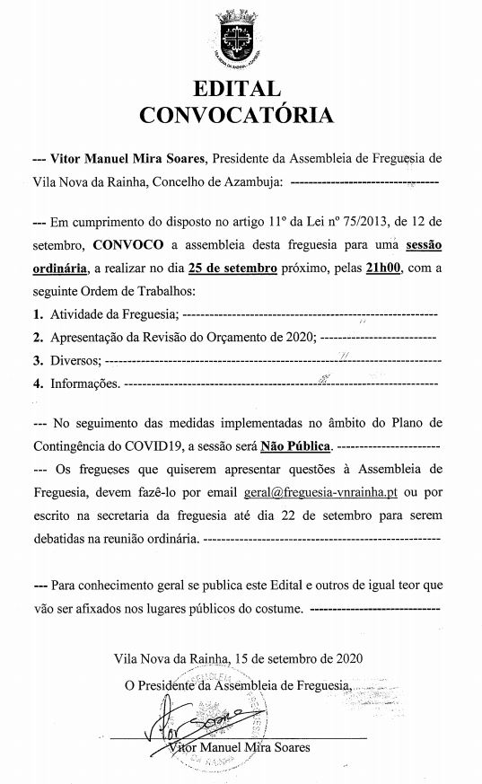 Imagem Assembleia Freguesia - Sessão não publica